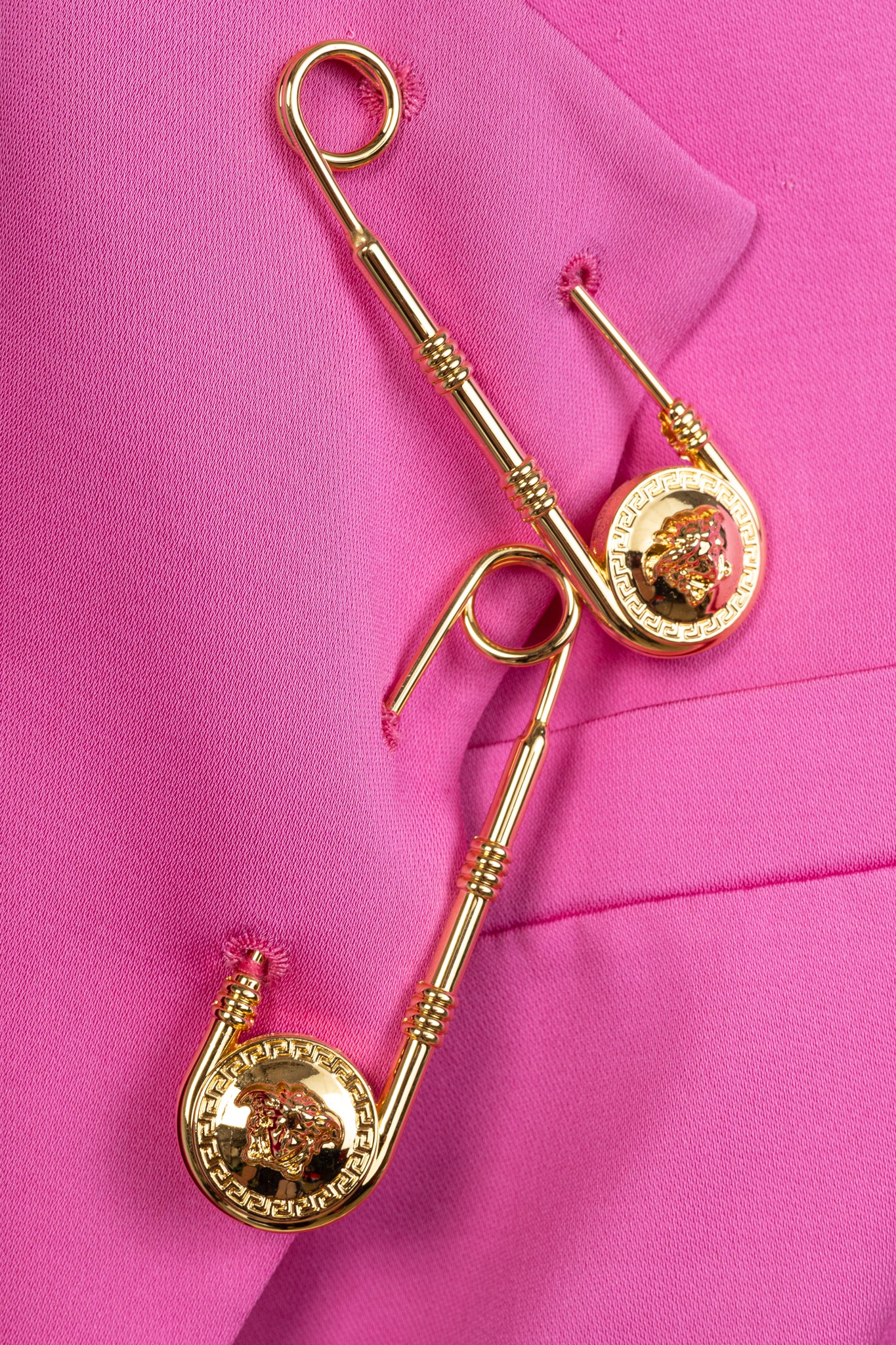 Versace SS/20 Fuchsia Satin Safety Pin Detail Blazer