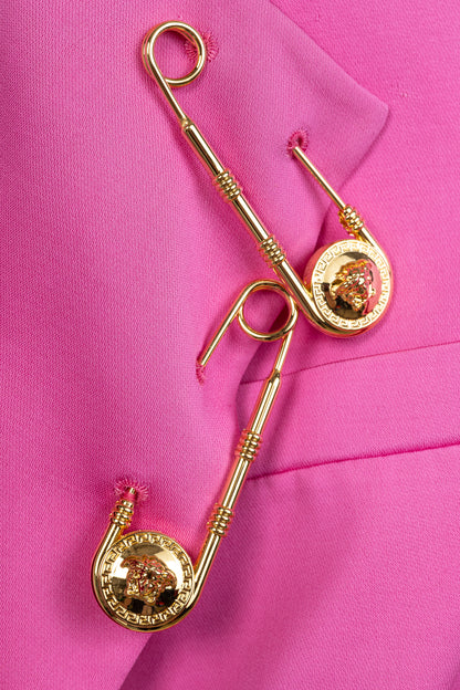 Versace SS/20 Fuchsia Satin Safety Pin Detail Blazer