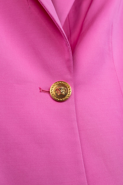 Versace SS/20 Fuchsia Satin Safety Pin Detail Blazer