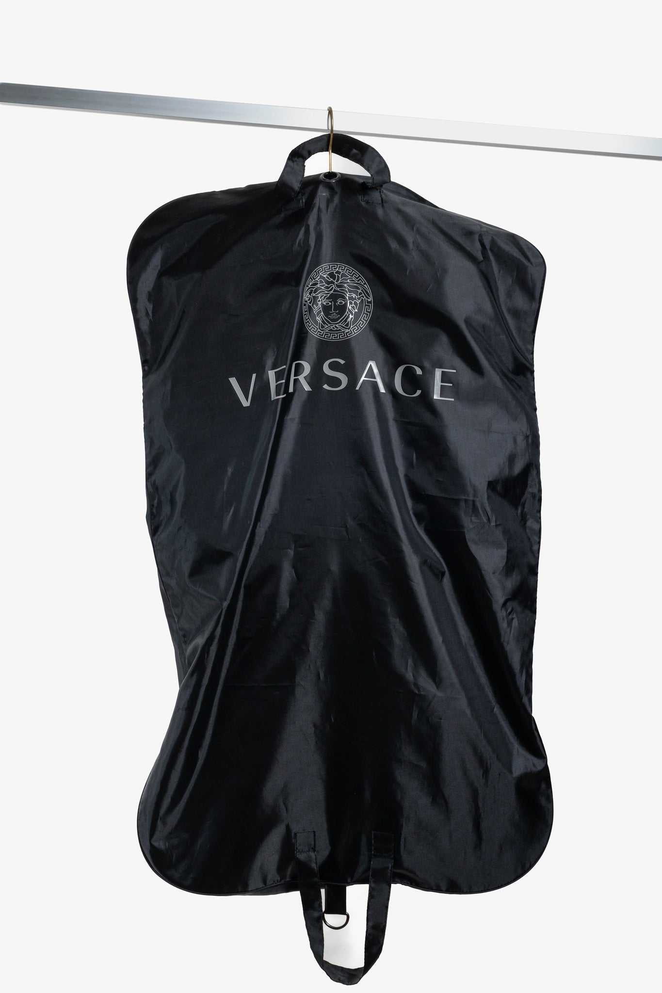 Versace 2019 Black Gold Baroque Silk Shirt Dress