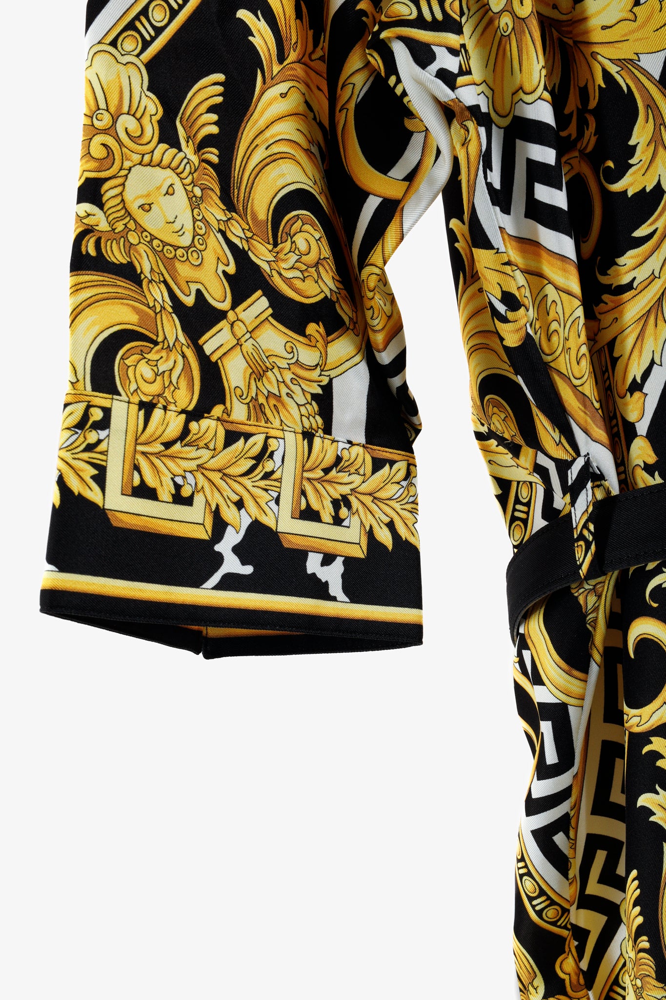 Versace 2019 Black Gold Baroque Silk Shirt Dress