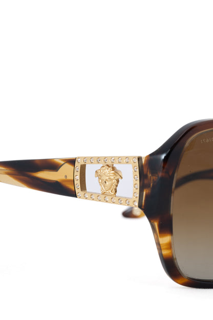 Versace VE4242B Brown Tortoiseshell Crystal-Medusa Sunglasses