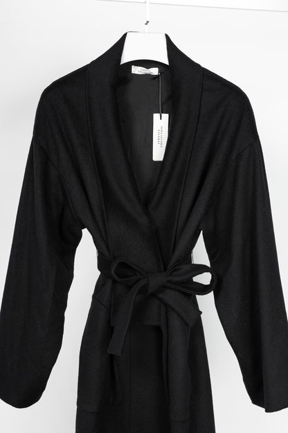 Versace Collection Black Wool Shawl-Collar Wrap Coat