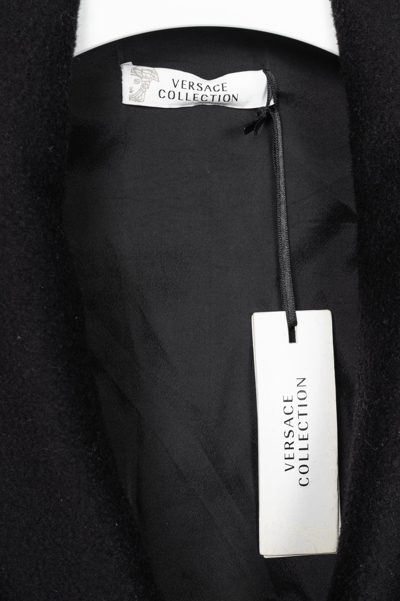 Versace Collection Black Wool Shawl-Collar Wrap Coat