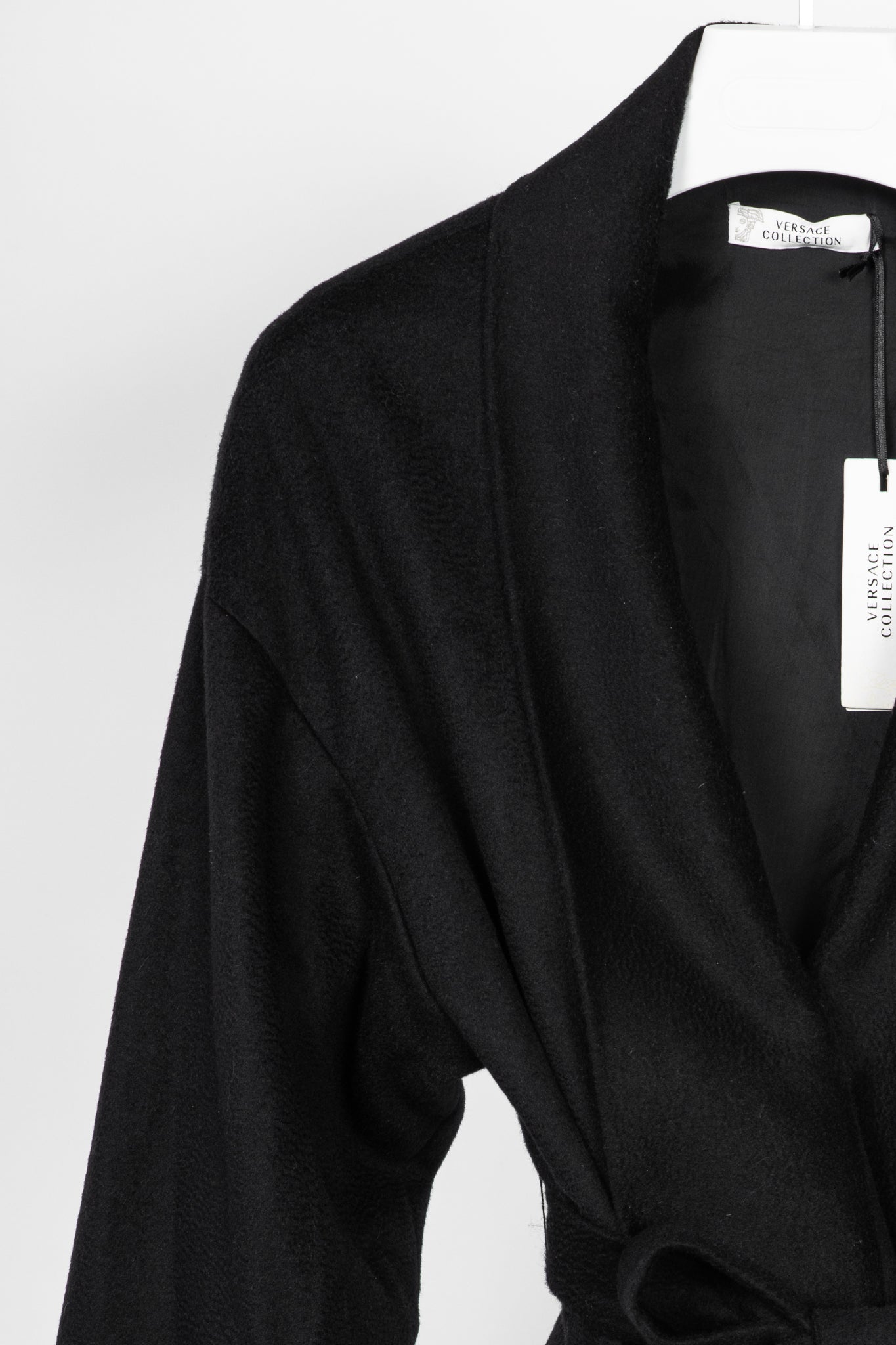 Versace Collection Black Wool Shawl-Collar Wrap Coat