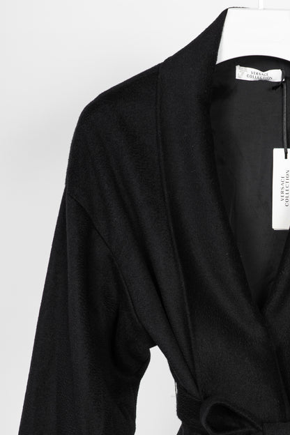 Versace Collection Black Wool Shawl-Collar Wrap Coat