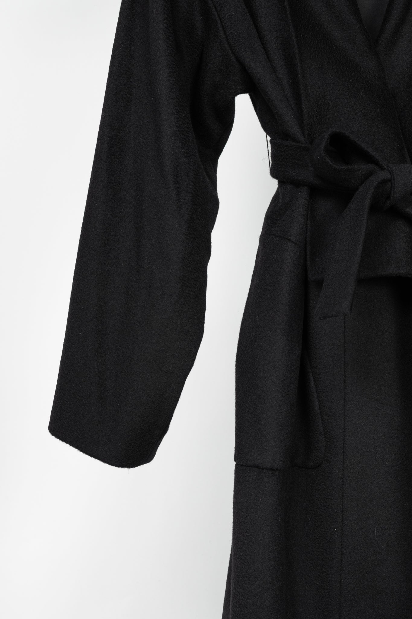 Versace Collection Black Wool Shawl-Collar Wrap Coat