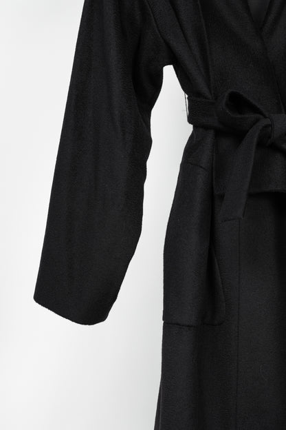 Versace Collection Black Wool Shawl-Collar Wrap Coat
