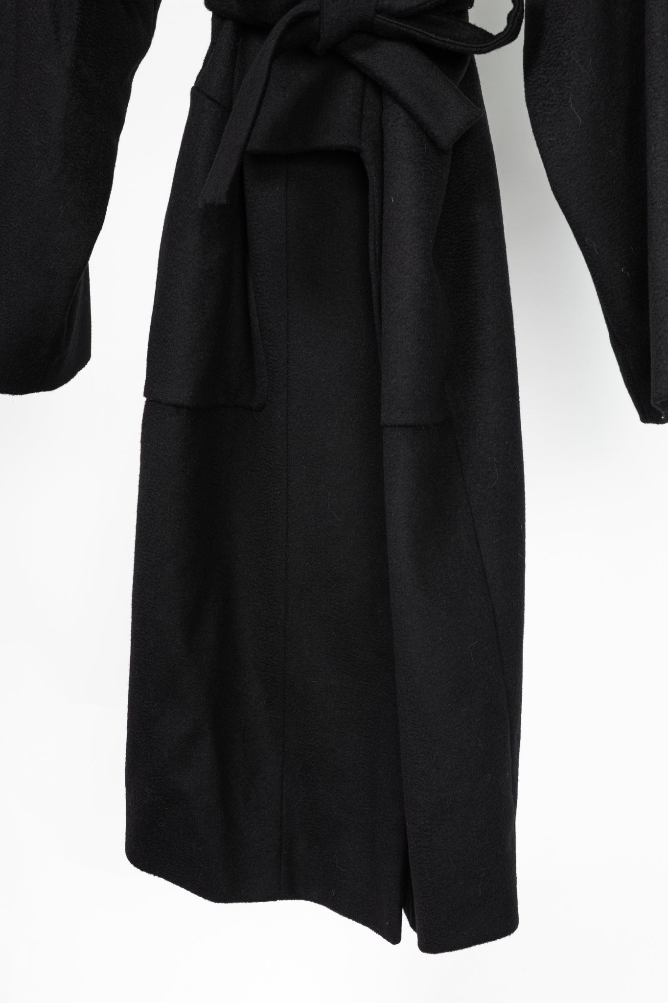 Versace Collection Black Wool Shawl-Collar Wrap Coat