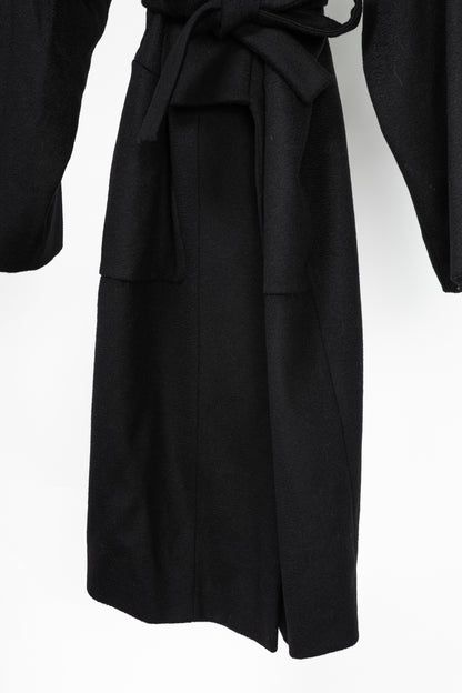 Versace Collection Black Wool Shawl-Collar Wrap Coat