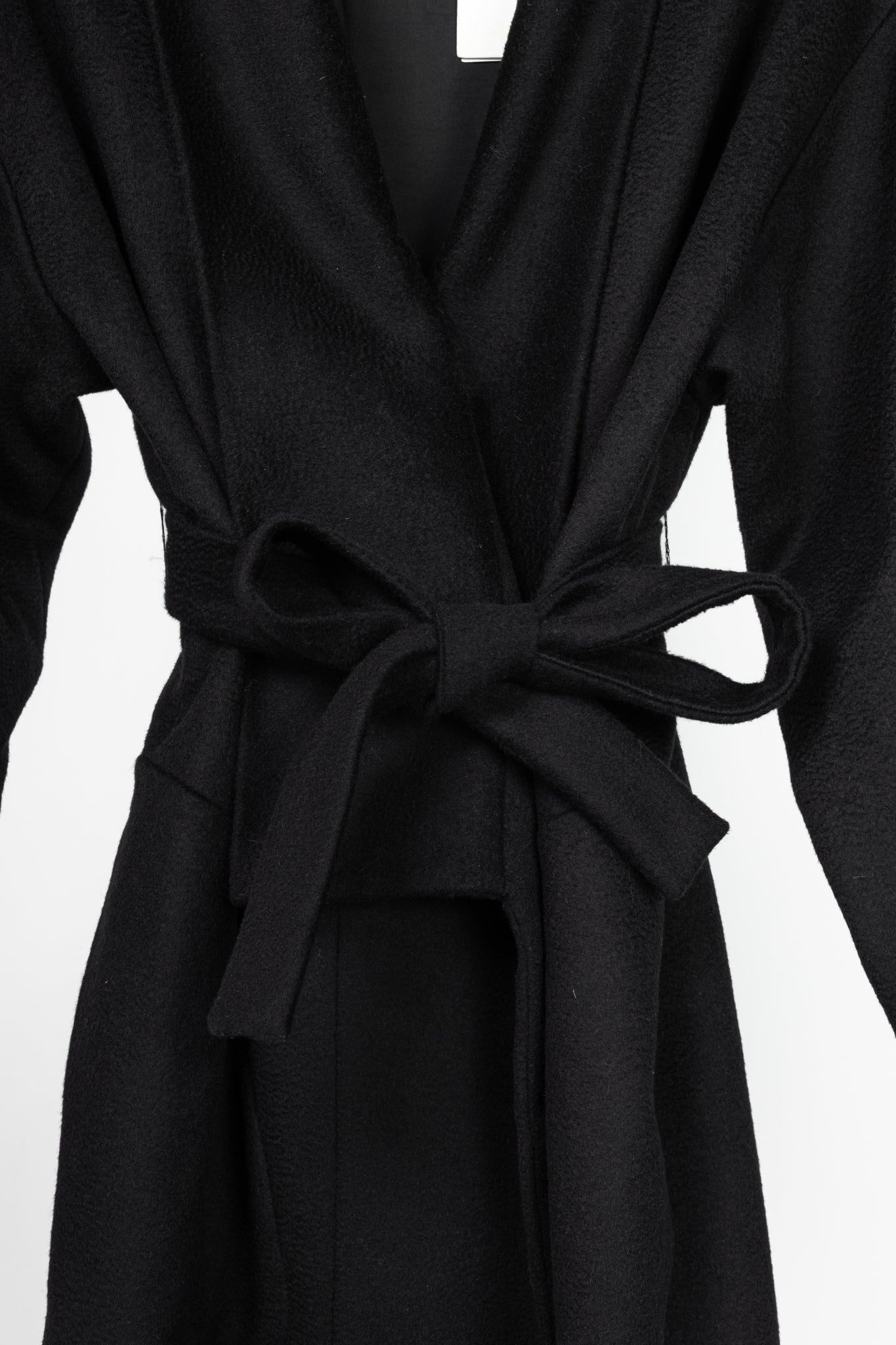Versace Collection Black Wool Shawl-Collar Wrap Coat