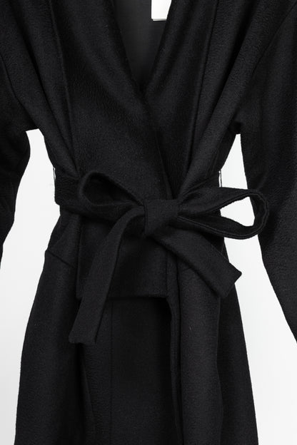 Versace Collection Black Wool Shawl-Collar Wrap Coat