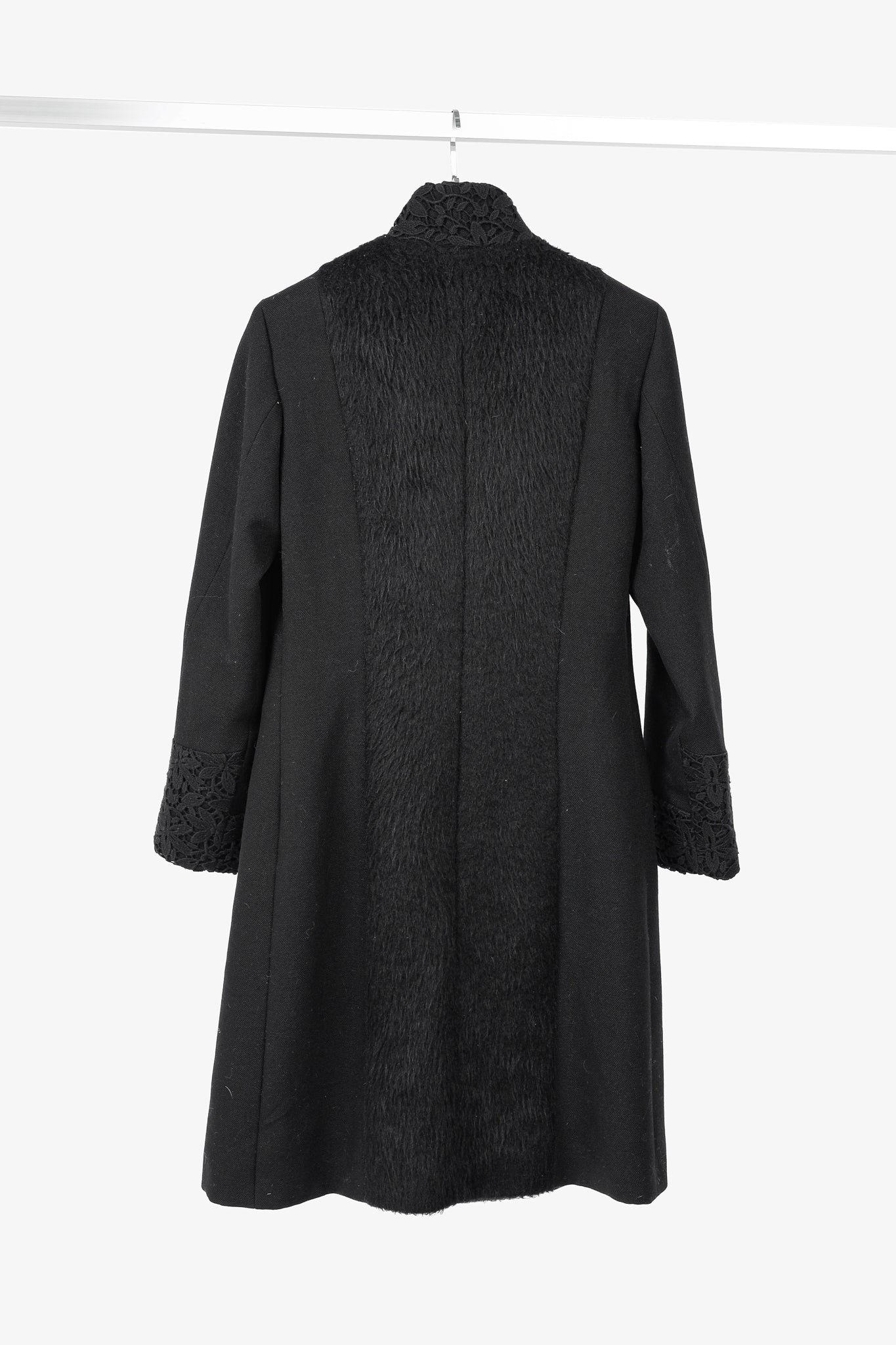 Versus Versace Black Fuzzy Wool Lace-Trim Coat