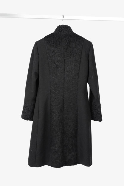 Versus Versace Black Fuzzy Wool Lace-Trim Coat