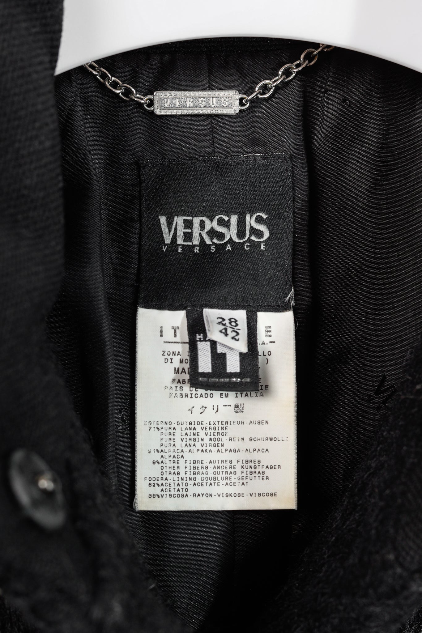 Versus Versace Black Fuzzy Wool Lace-Trim Coat