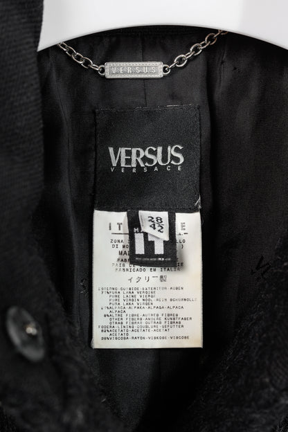 Versus Versace Black Fuzzy Wool Lace-Trim Coat