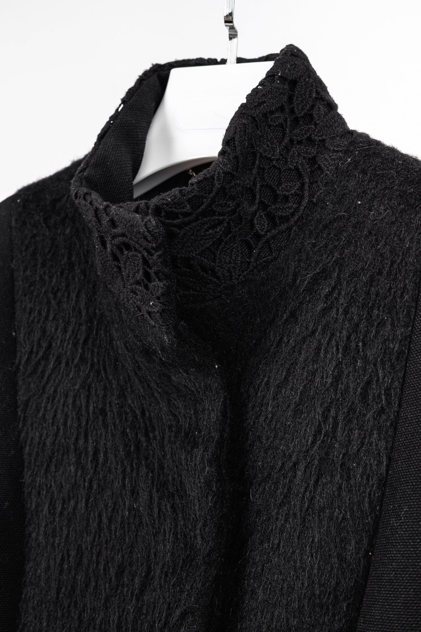 Versus Versace Black Fuzzy Wool Lace-Trim Coat