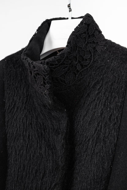 Versus Versace Black Fuzzy Wool Lace-Trim Coat