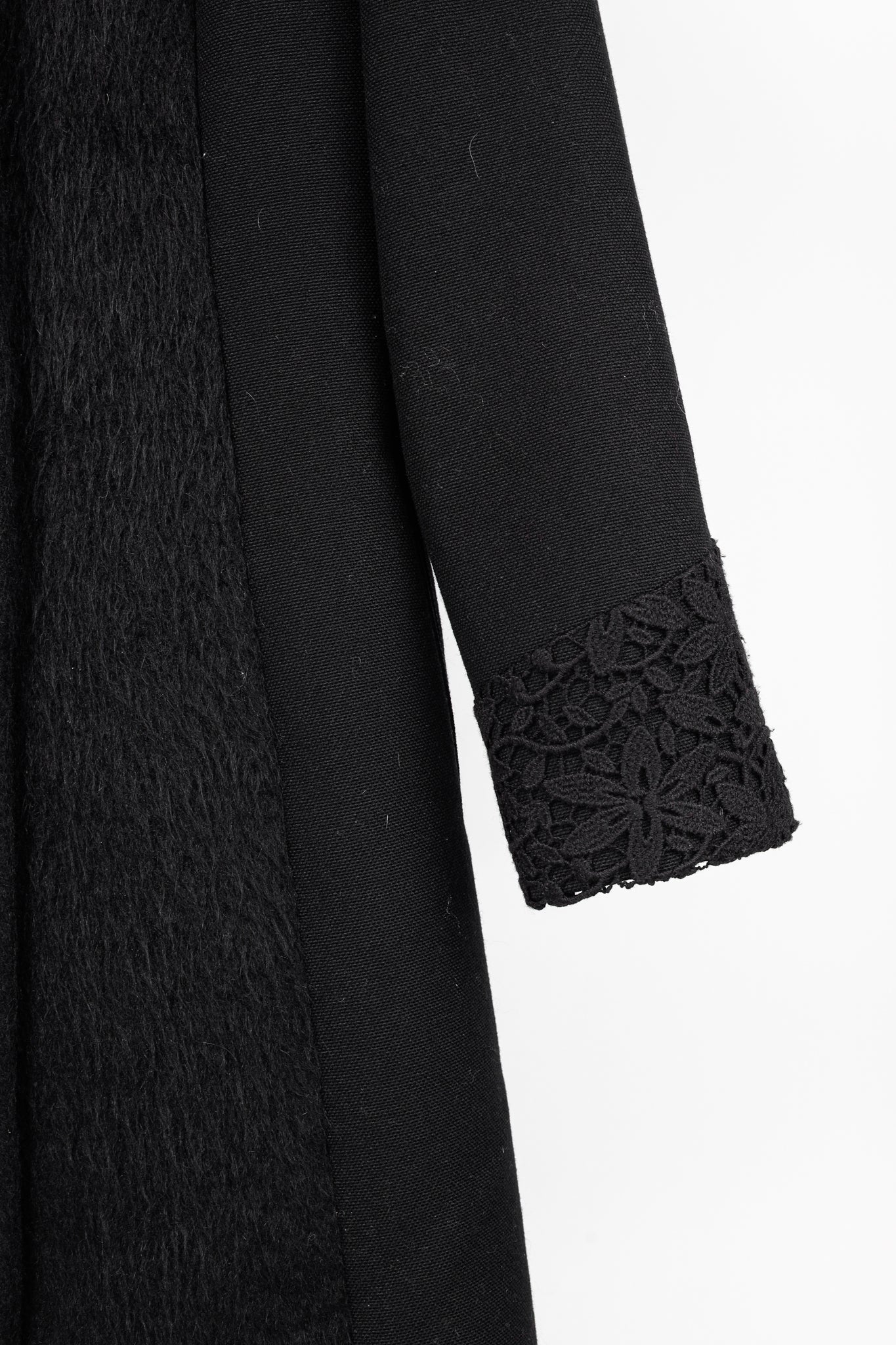 Versus Versace Black Fuzzy Wool Lace-Trim Coat