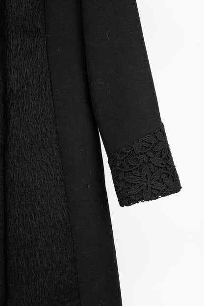 Versus Versace Black Fuzzy Wool Lace-Trim Coat