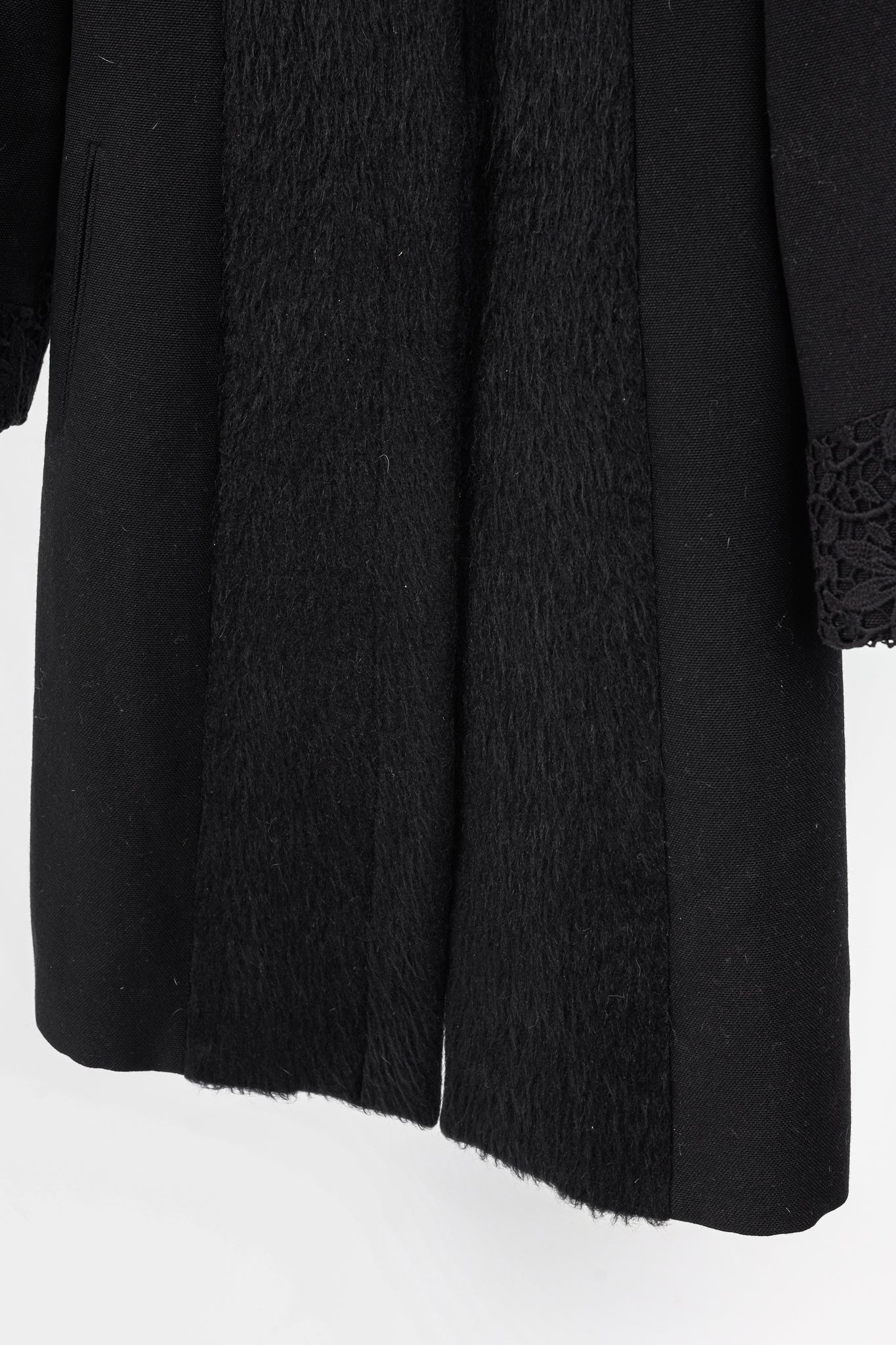 Versus Versace Black Fuzzy Wool Lace-Trim Coat