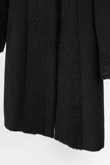 Versus Versace Black Fuzzy Wool Lace-Trim Coat