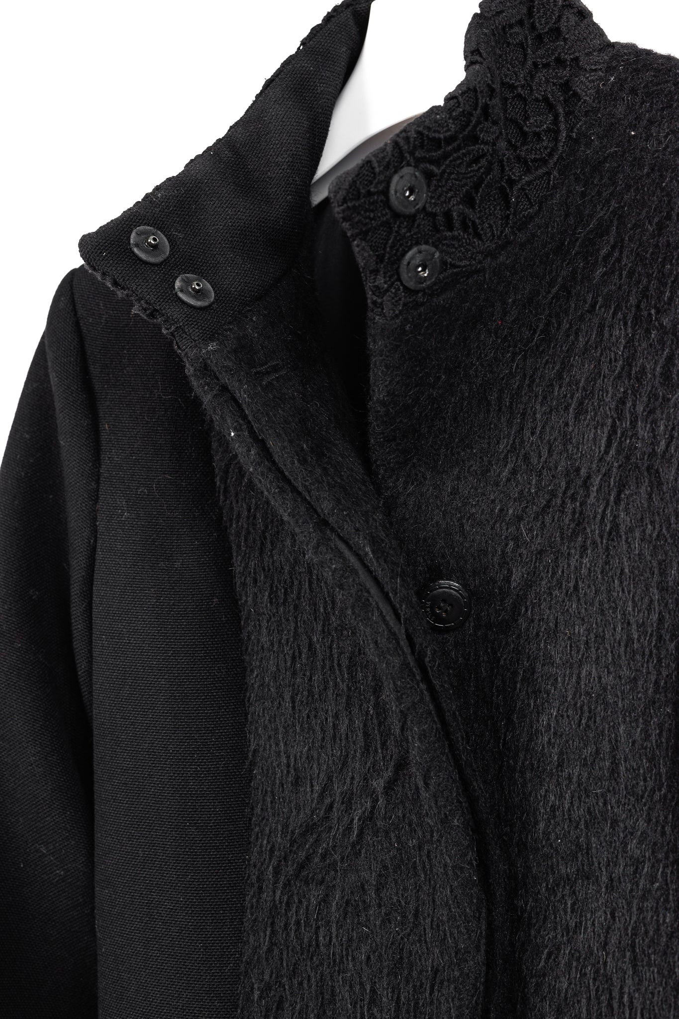 Versus Versace Black Fuzzy Wool Lace-Trim Coat