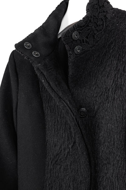 Versus Versace Black Fuzzy Wool Lace-Trim Coat