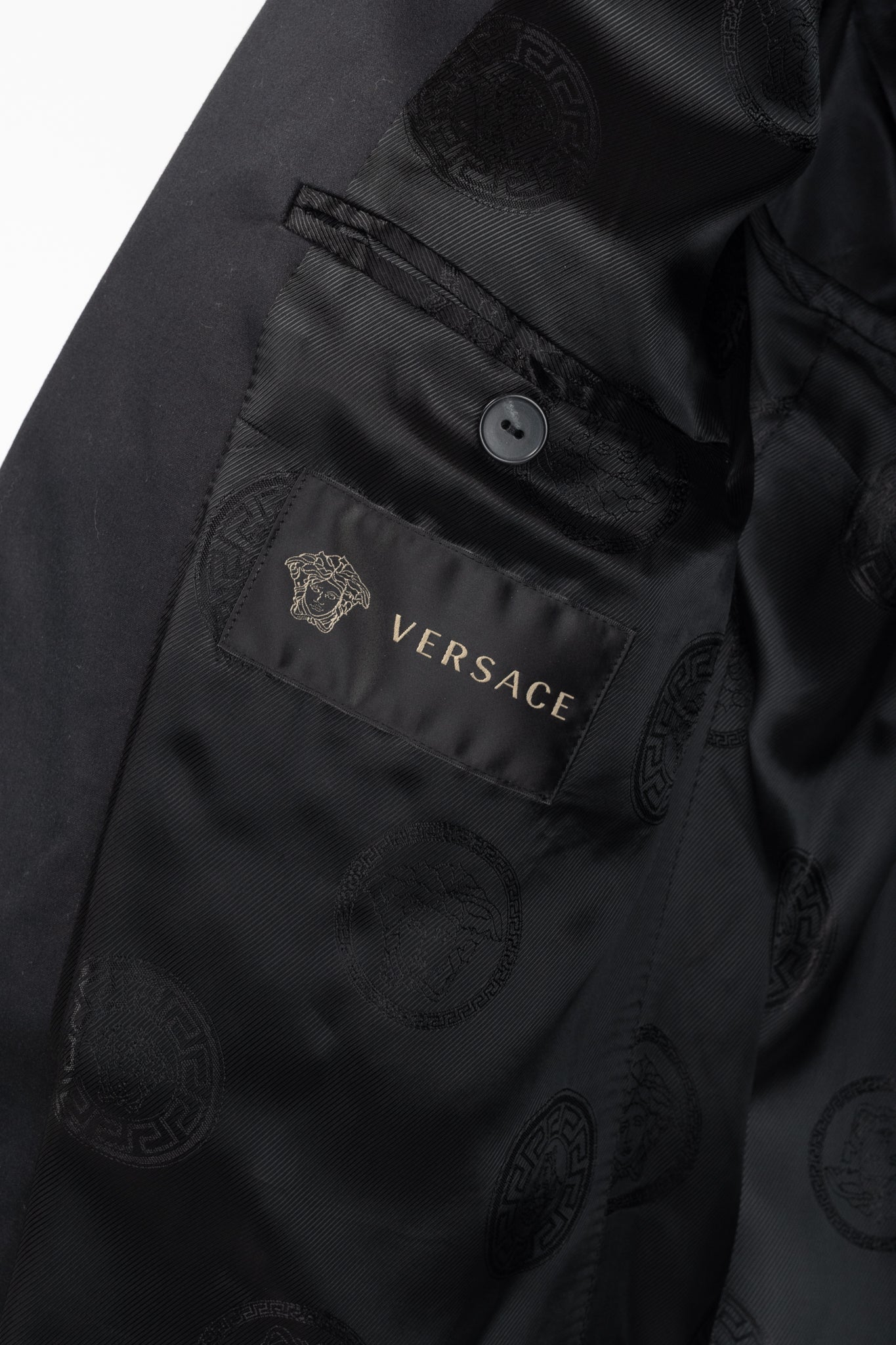 Versace Black Stretch-Cotton Leather-Trim Blazer