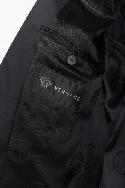 Versace Black Stretch-Cotton Leather-Trim Blazer