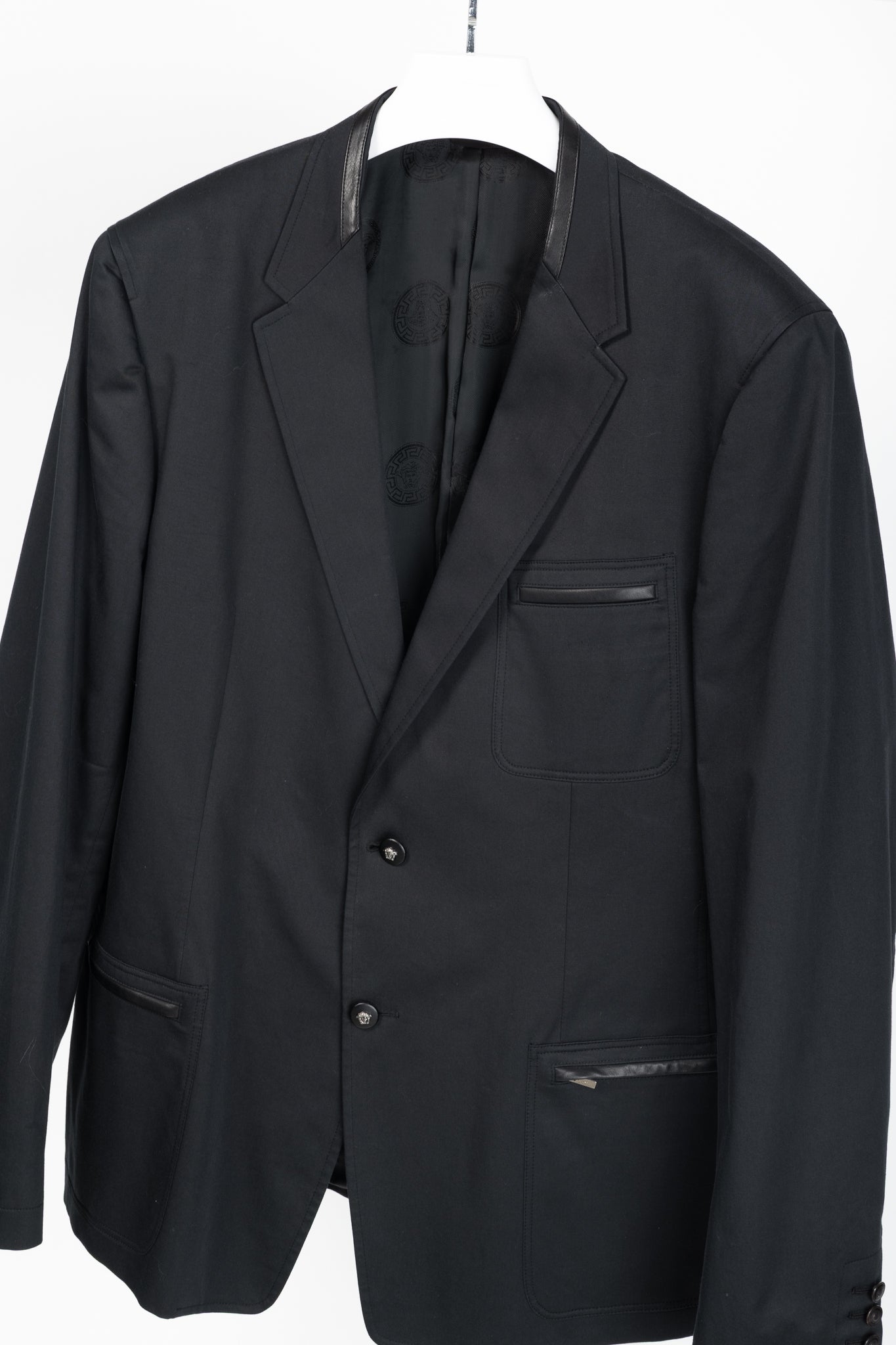 Versace Black Stretch-Cotton Leather-Trim Blazer