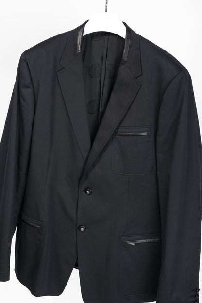 Versace Black Stretch-Cotton Leather-Trim Blazer
