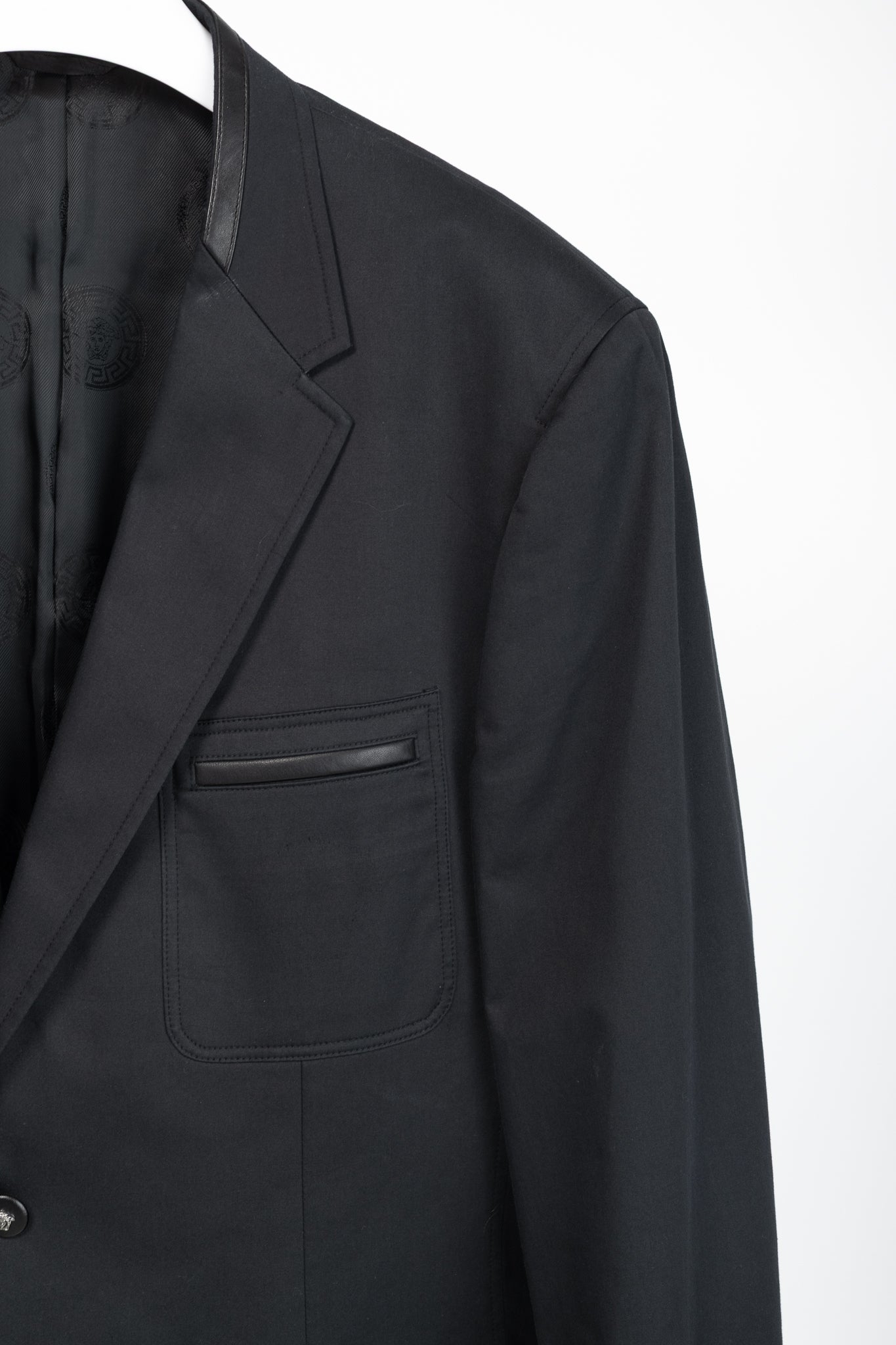 Versace Black Stretch-Cotton Leather-Trim Blazer