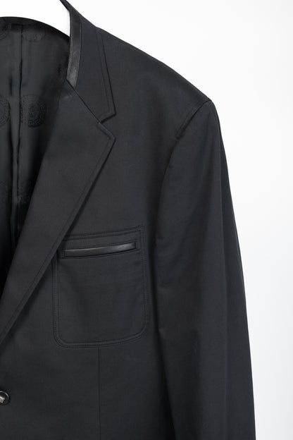Versace Black Stretch-Cotton Leather-Trim Blazer