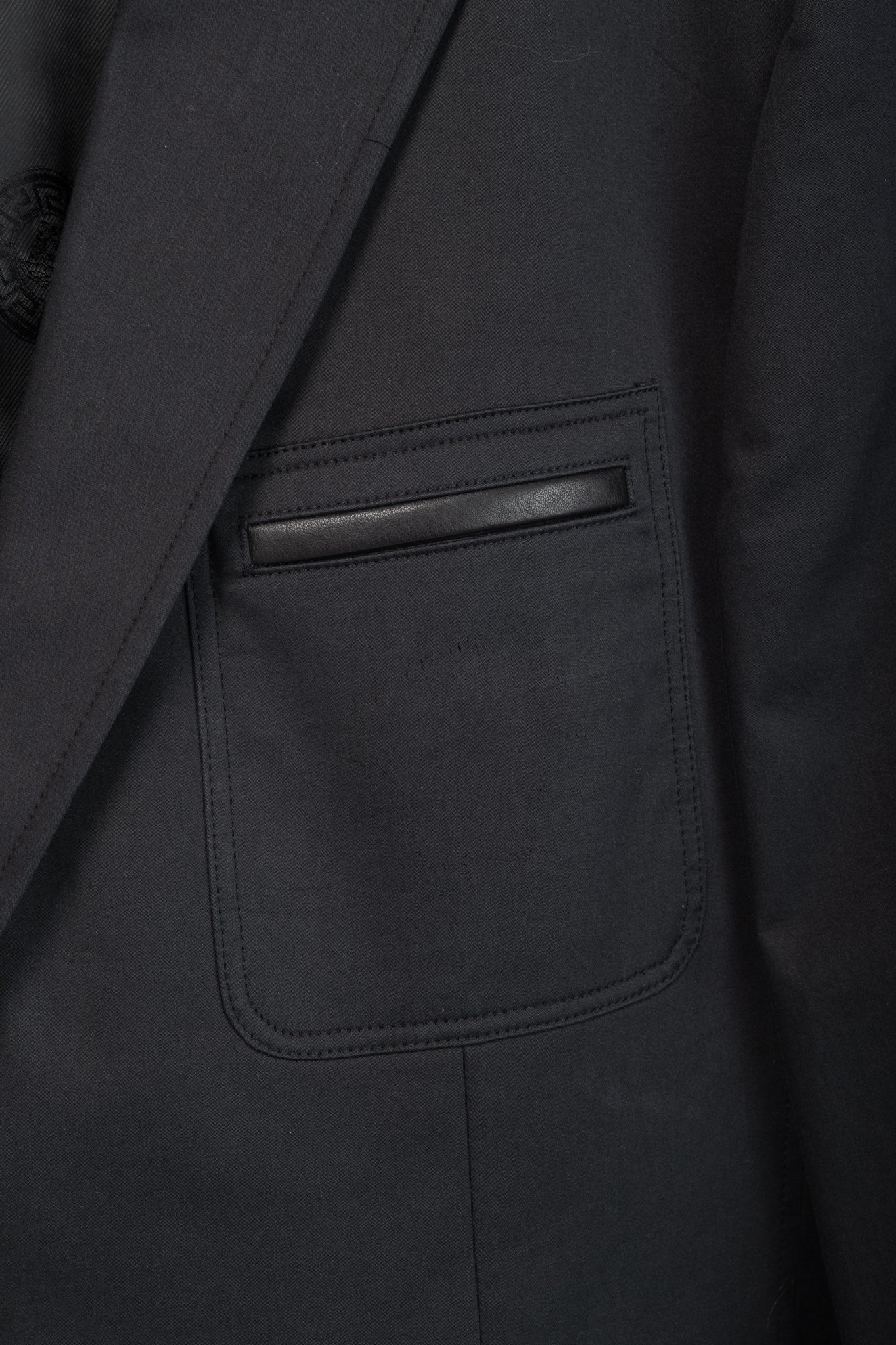Versace Black Stretch-Cotton Leather-Trim Blazer