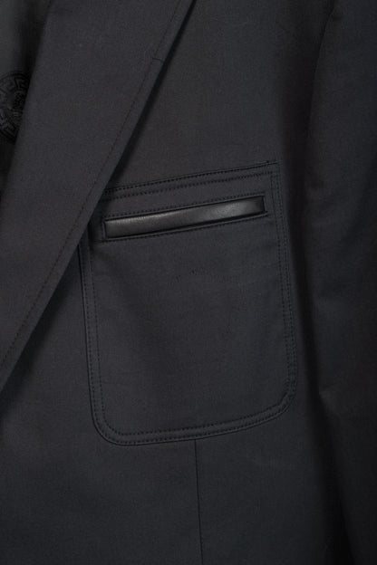 Versace Black Stretch-Cotton Leather-Trim Blazer