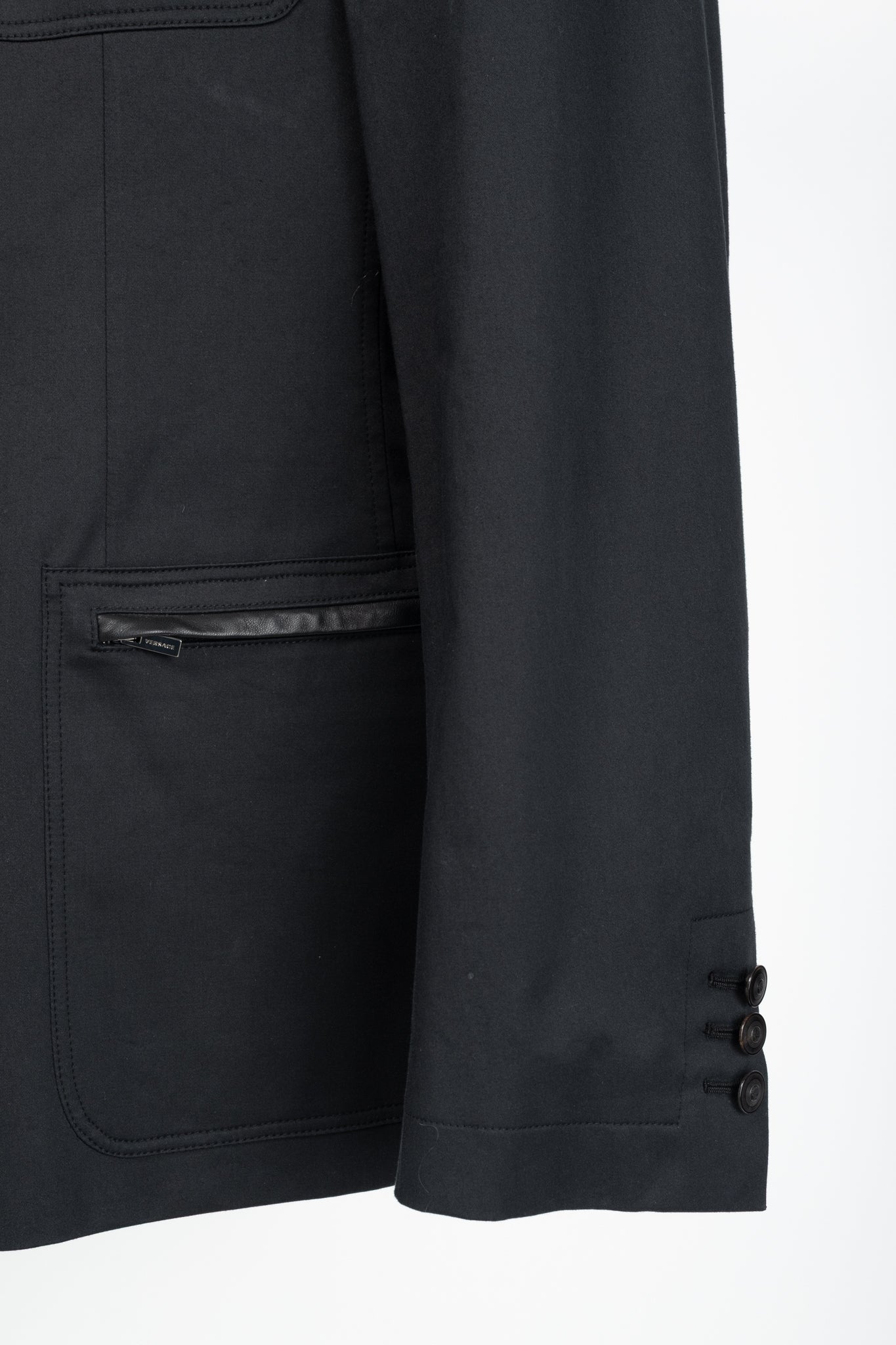 Versace Black Stretch-Cotton Leather-Trim Blazer