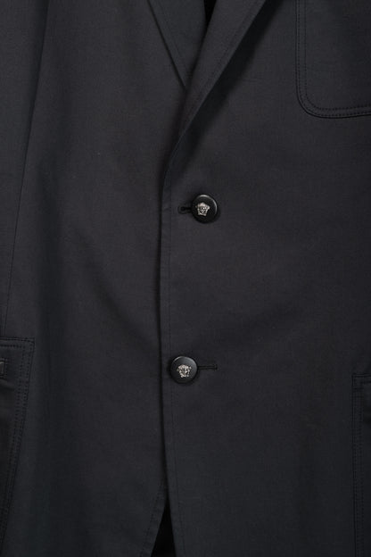 Versace Black Stretch-Cotton Leather-Trim Blazer