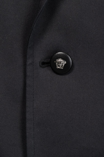 Versace Black Stretch-Cotton Leather-Trim Blazer
