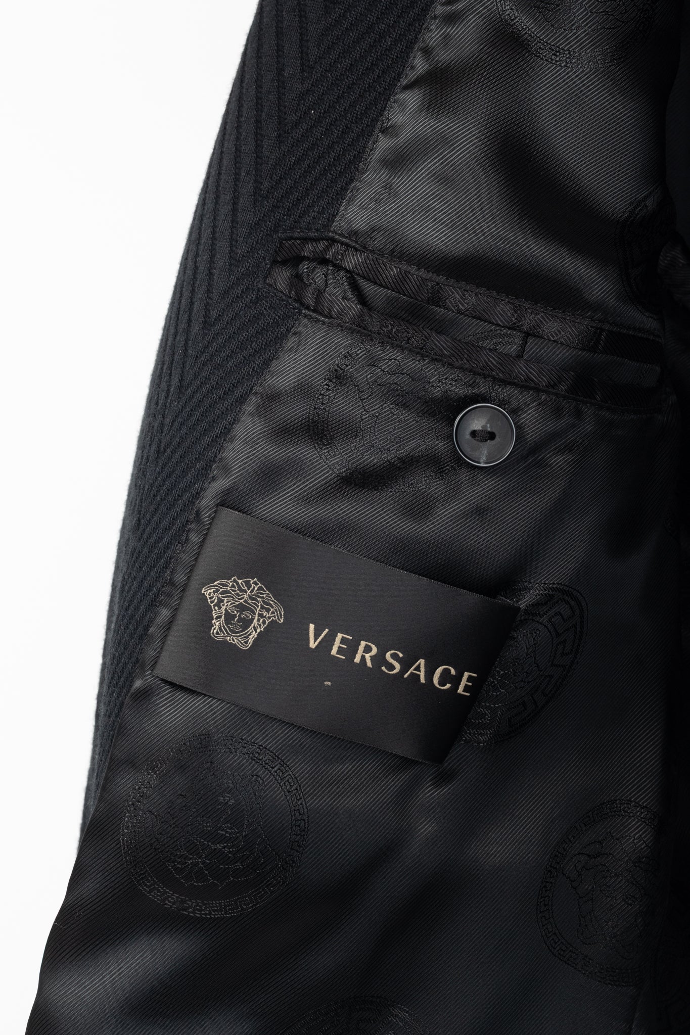 Versace Black Textured Cotton Chevron Blazer