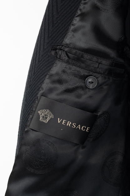 Versace Black Textured Cotton Chevron Blazer