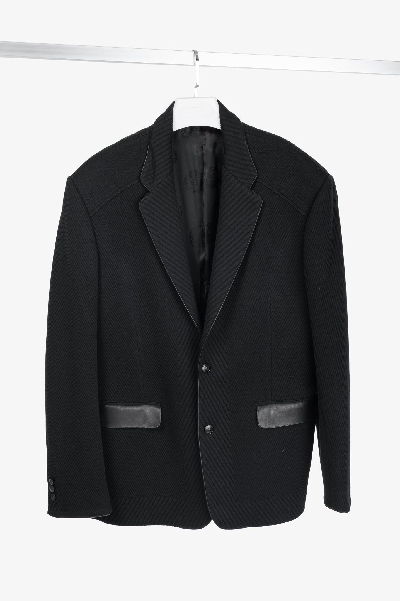 Versace Black Textured Cotton Chevron Blazer