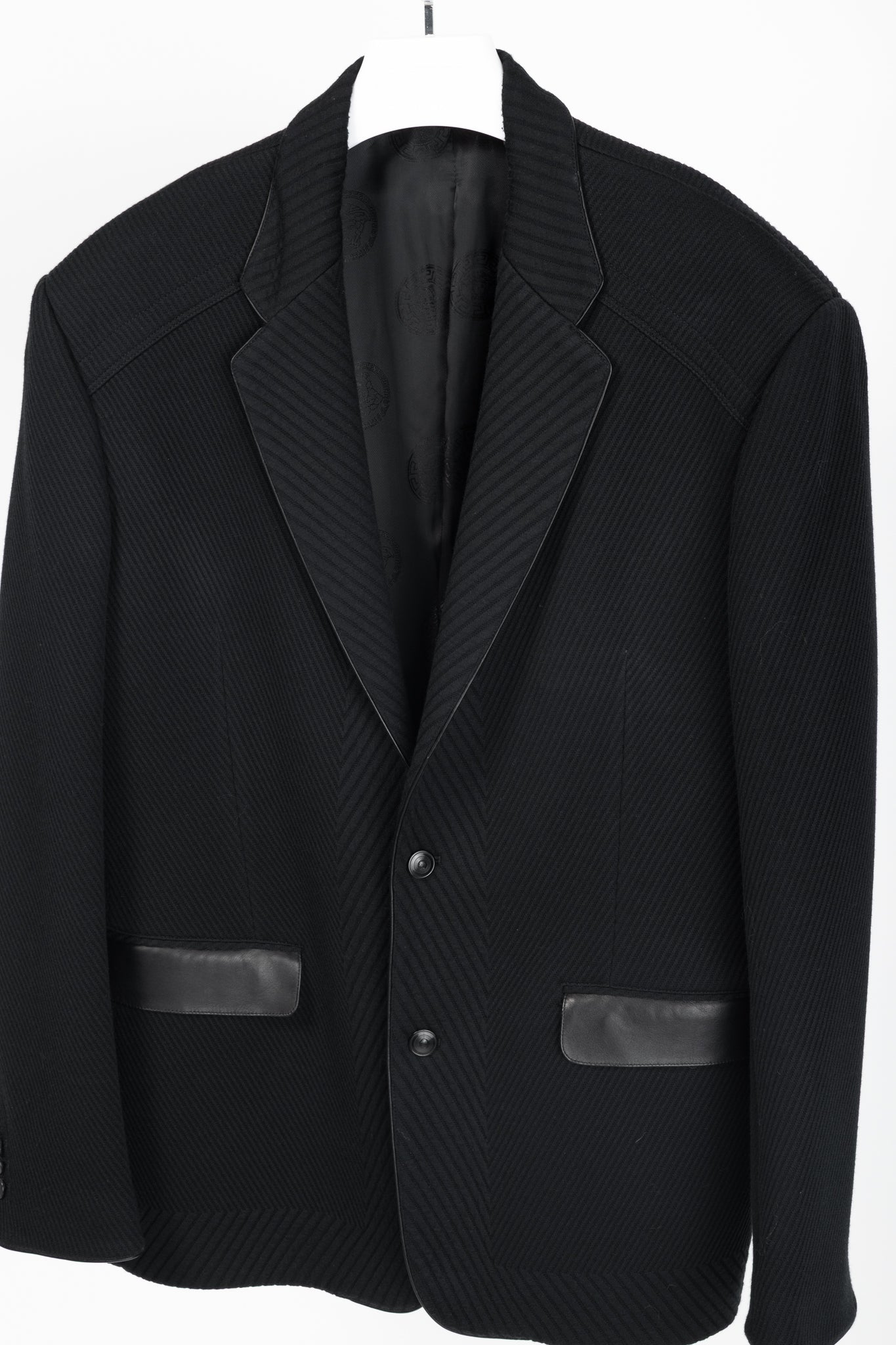 Versace Black Textured Cotton Chevron Blazer