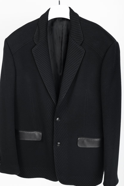 Versace Black Textured Cotton Chevron Blazer