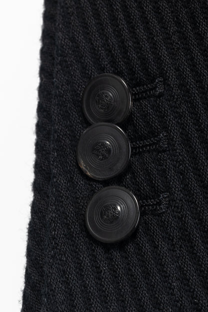 Versace Black Textured Cotton Chevron Blazer