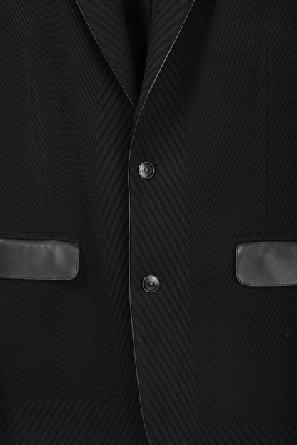Versace Black Textured Cotton Chevron Blazer