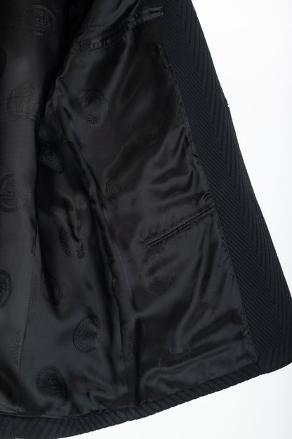 Versace Black Textured Cotton Chevron Blazer