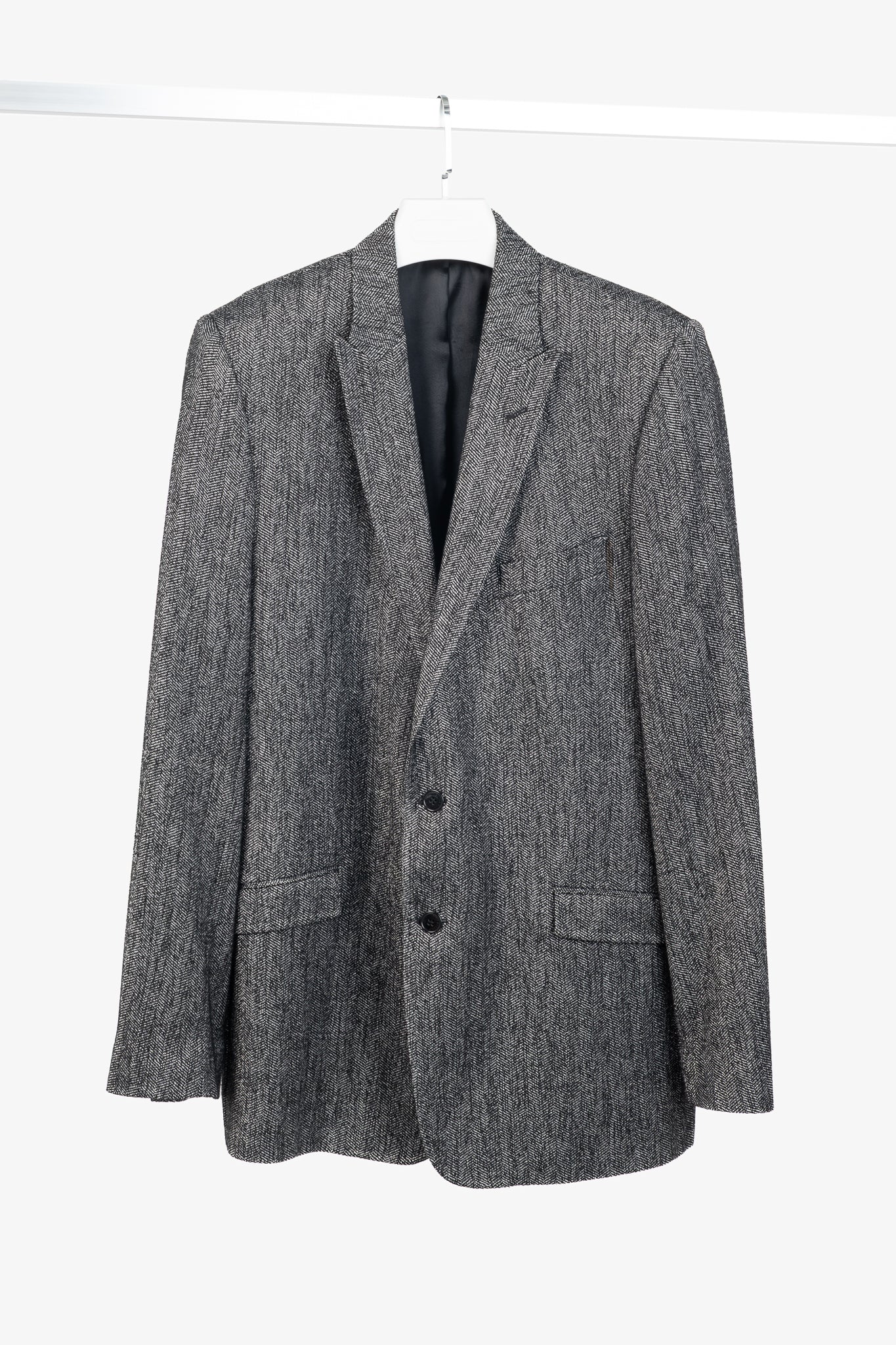 Versace Collection White & Black Herringbone Tweed Blazer