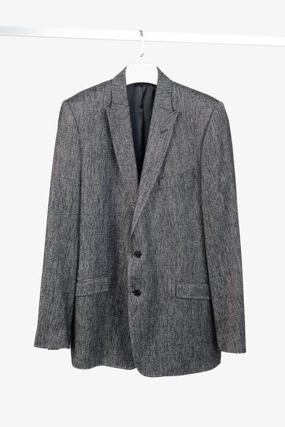 Versace Collection White & Black Herringbone Tweed Blazer