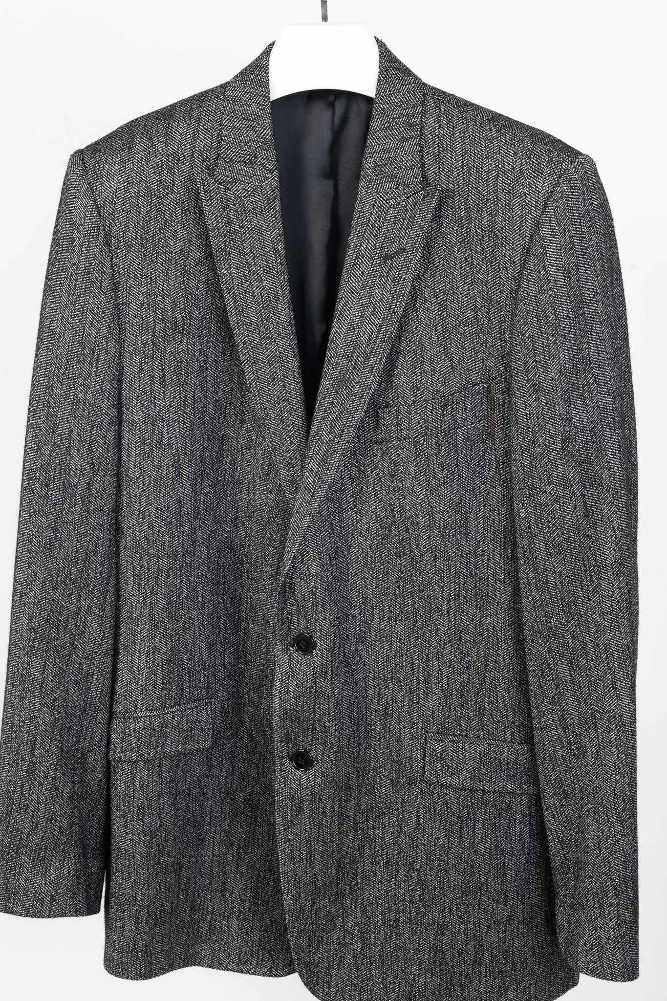 Versace Collection White & Black Herringbone Tweed Blazer